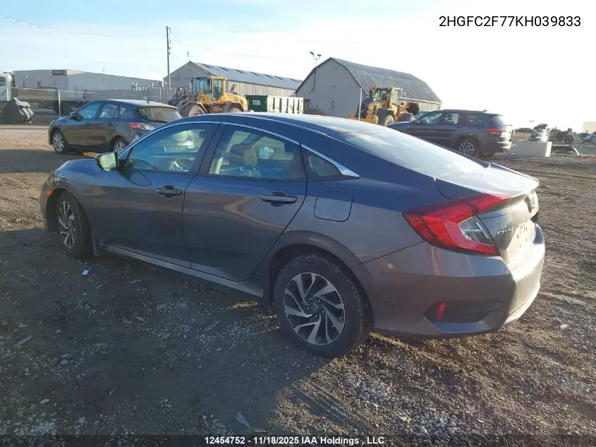 2HGFC2F77KH039833 2019 Honda Civic Ex 4Dr