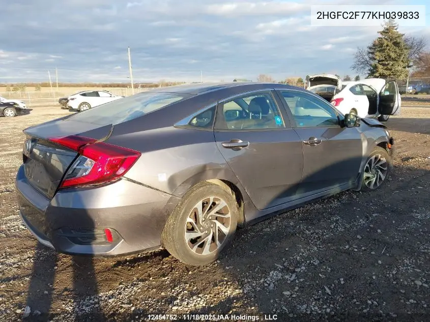 2HGFC2F77KH039833 2019 Honda Civic Ex 4Dr