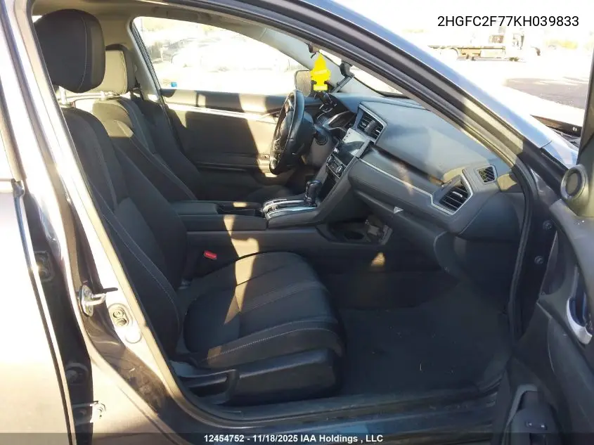 2HGFC2F77KH039833 2019 Honda Civic Ex 4Dr