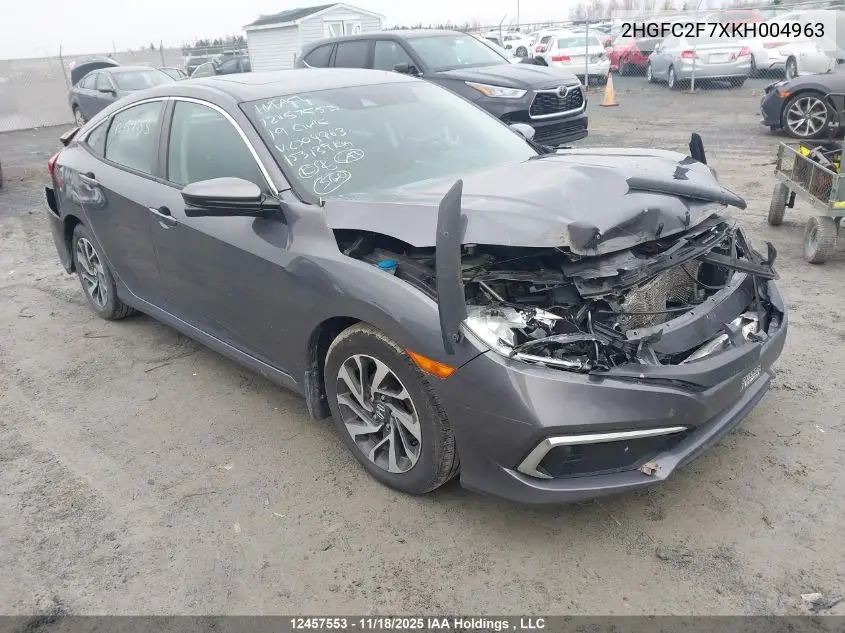 2HGFC2F7XKH004963 2019 Honda Civic Ex