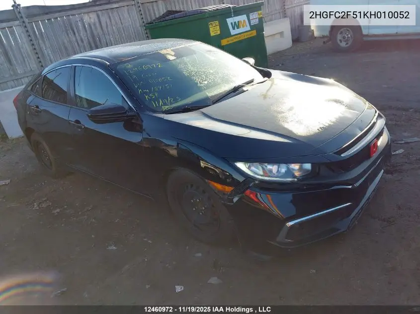 2HGFC2F51KH010052 2019 Honda Civic Lx