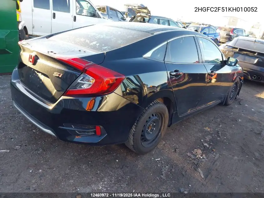 2HGFC2F51KH010052 2019 Honda Civic Lx