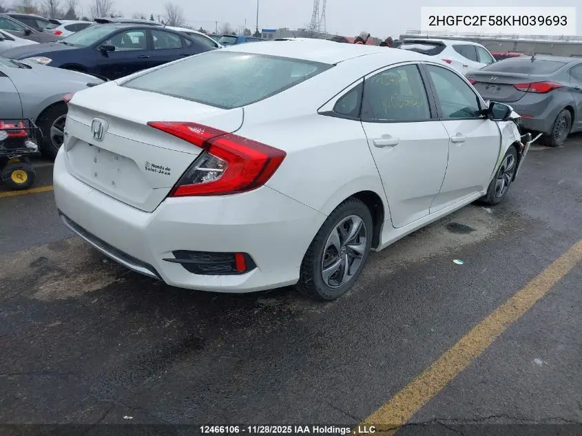 2HGFC2F58KH039693 2019 Honda Civic Lx
