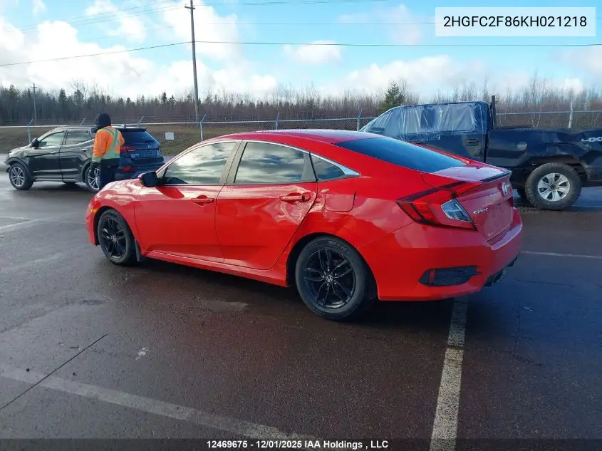 2HGFC2F86KH021218 2019 Honda Civic Sport
