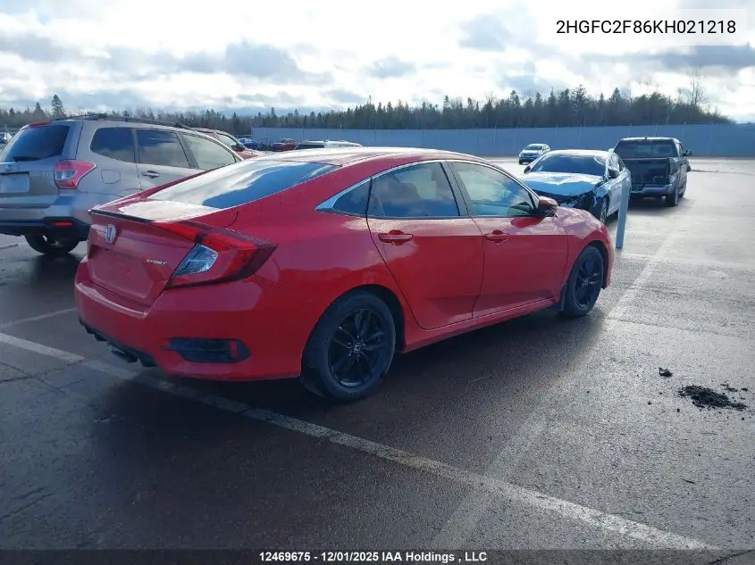 2HGFC2F86KH021218 2019 Honda Civic Sport