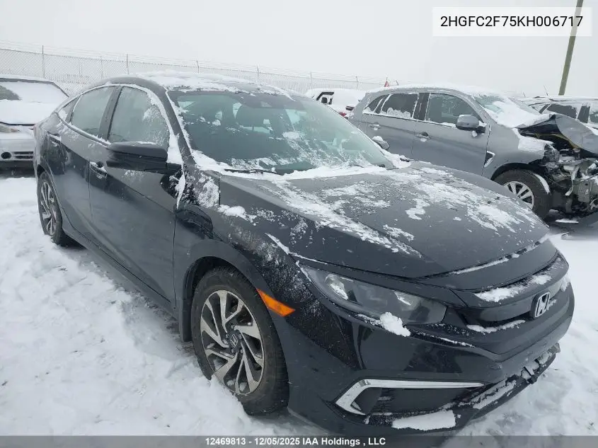 2HGFC2F75KH006717 2019 Honda Civic Ex 4Dr