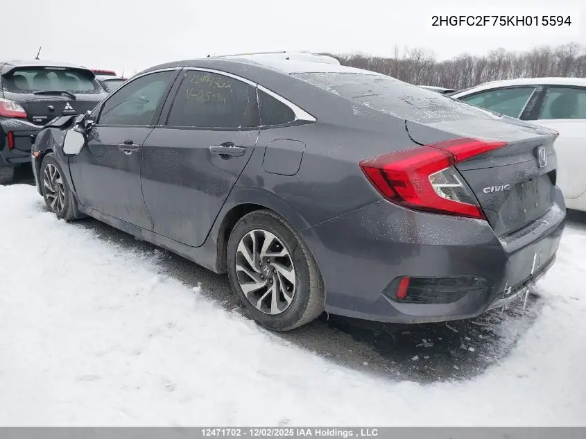 2HGFC2F75KH015594 2019 Honda Civic Ex 4Dr