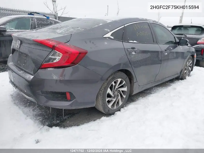 2HGFC2F75KH015594 2019 Honda Civic Ex 4Dr
