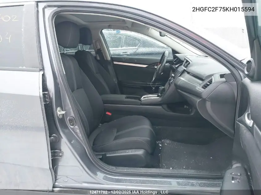 2HGFC2F75KH015594 2019 Honda Civic Ex 4Dr