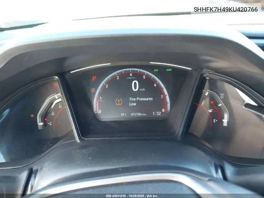 SHHFK7H49KU420766 2019 Honda Civic Sport