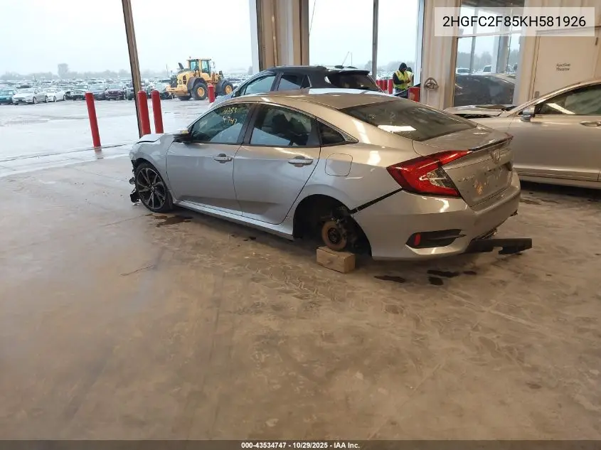 2HGFC2F85KH581926 2019 Honda Civic Sport