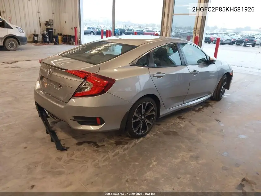 2HGFC2F85KH581926 2019 Honda Civic Sport