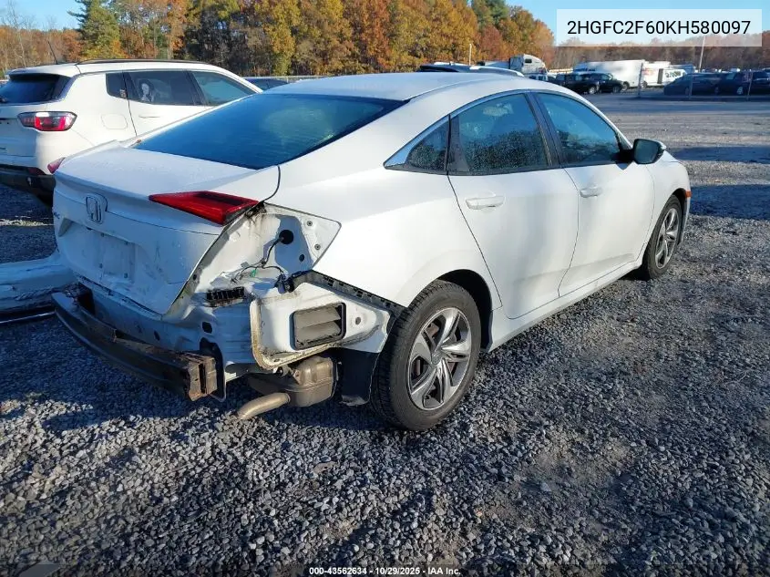 2HGFC2F60KH580097 2019 Honda Civic Lx