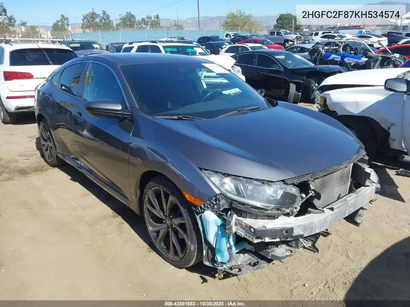2HGFC2F87KH534574 2019 Honda Civic Sport