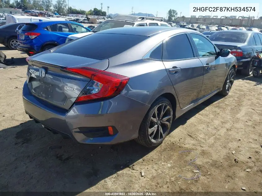 2HGFC2F87KH534574 2019 Honda Civic Sport