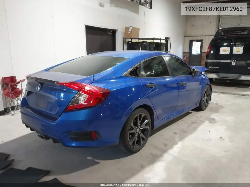 19XFC2F87KE012960 2019 Honda Civic Sport
