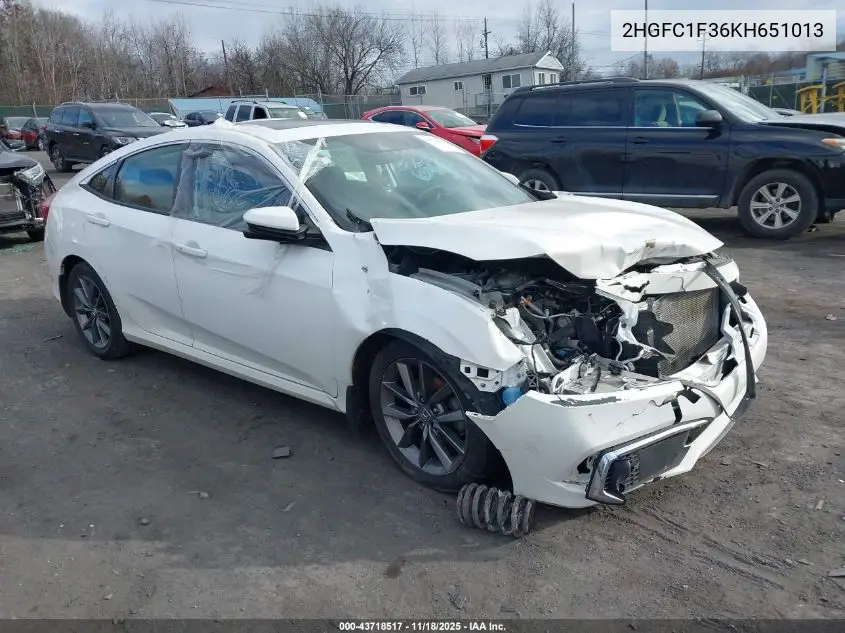 2HGFC1F36KH651013 2019 Honda Civic Ex