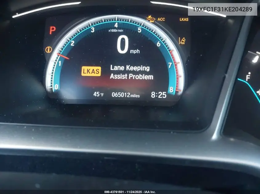19XFC1F31KE204289 2019 Honda Civic Ex