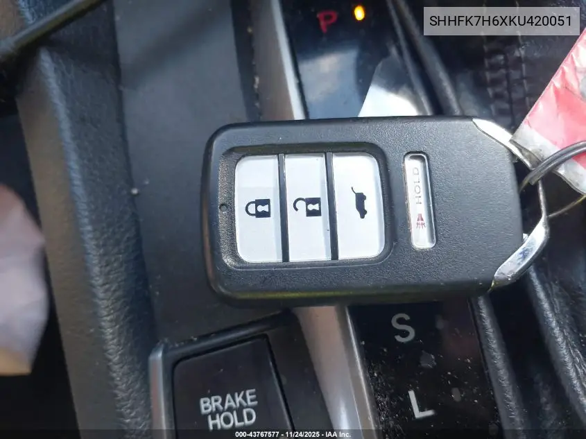 SHHFK7H6XKU420051 2019 Honda Civic Ex