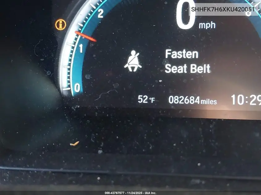 SHHFK7H6XKU420051 2019 Honda Civic Ex