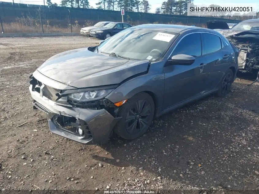 SHHFK7H6XKU420051 2019 Honda Civic Ex