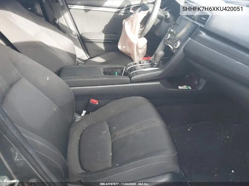 SHHFK7H6XKU420051 2019 Honda Civic Ex