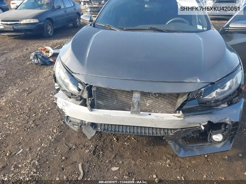 SHHFK7H6XKU420051 2019 Honda Civic Ex