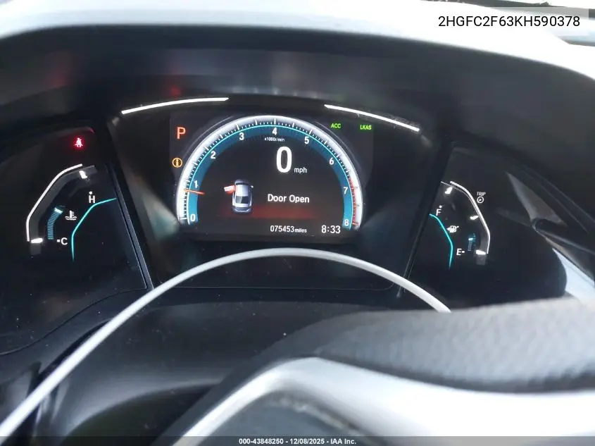 2HGFC2F63KH590378 2019 Honda Civic Lx