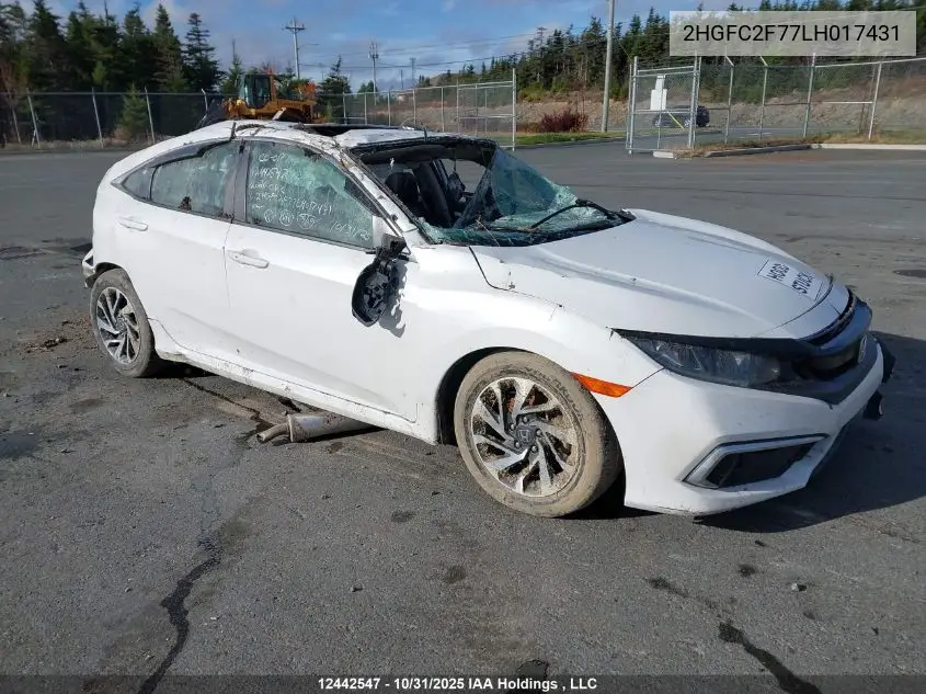 2HGFC2F77LH017431 2020 Honda Civic Ex 4Dr