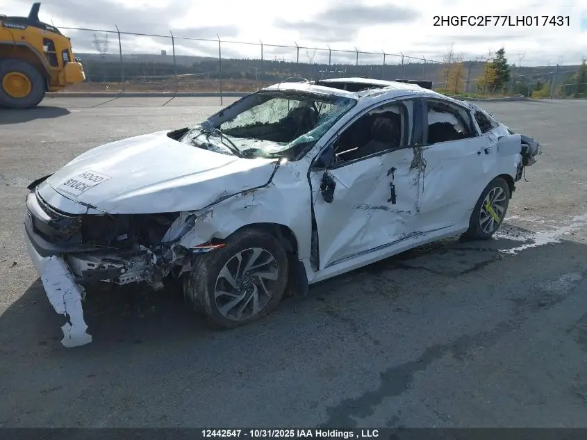2HGFC2F77LH017431 2020 Honda Civic Ex 4Dr