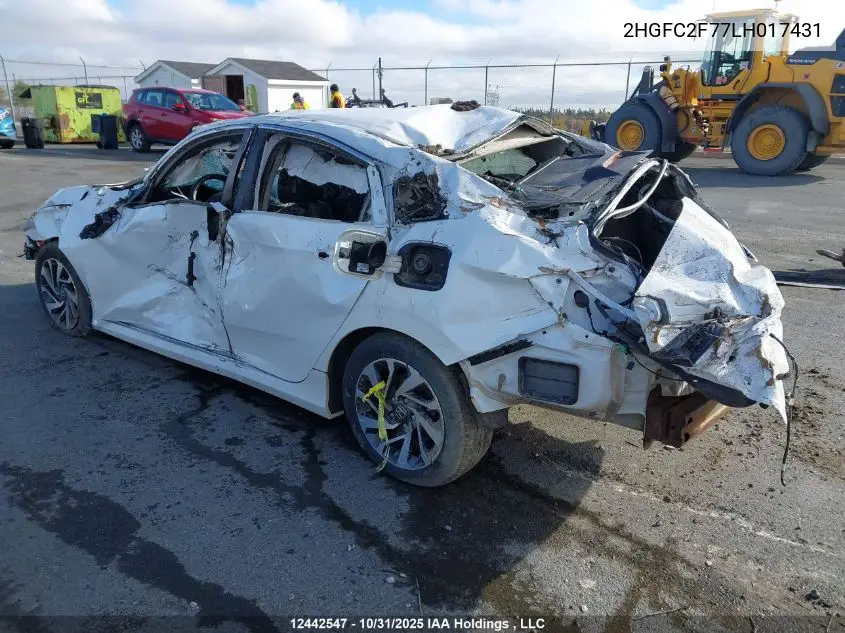 2HGFC2F77LH017431 2020 Honda Civic Ex 4Dr