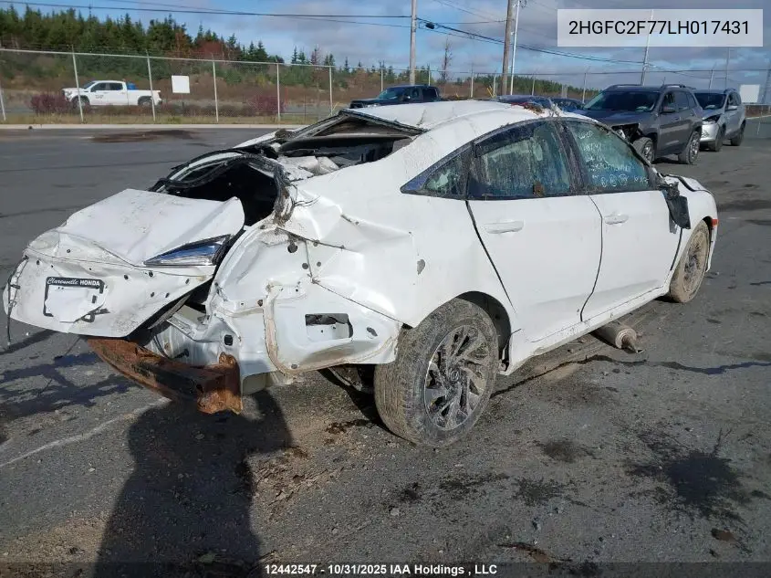 2HGFC2F77LH017431 2020 Honda Civic Ex 4Dr