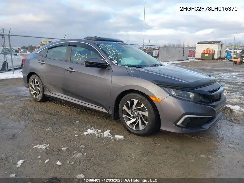 2HGFC2F78LH016370 2020 Honda Civic Ex 4Dr