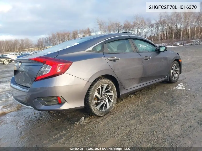 2HGFC2F78LH016370 2020 Honda Civic Ex 4Dr