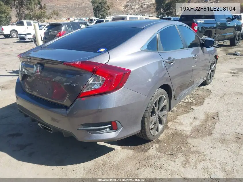 19XFC2F81LE208104 2020 Honda Civic Sport