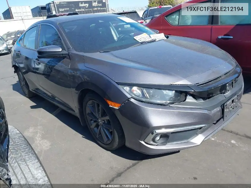 19XFC1F36LE212194 2020 Honda Civic Ex