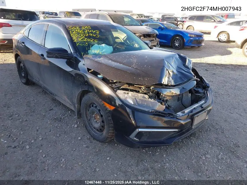 2HGFC2F74MH007943 2021 Honda Civic Ex