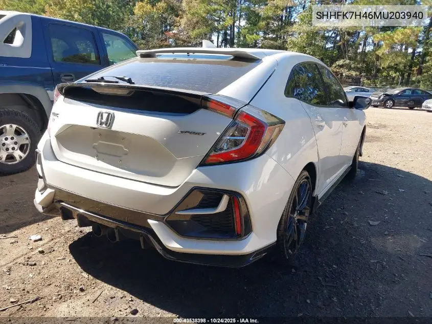 SHHFK7H46MU203940 2021 Honda Civic Sport