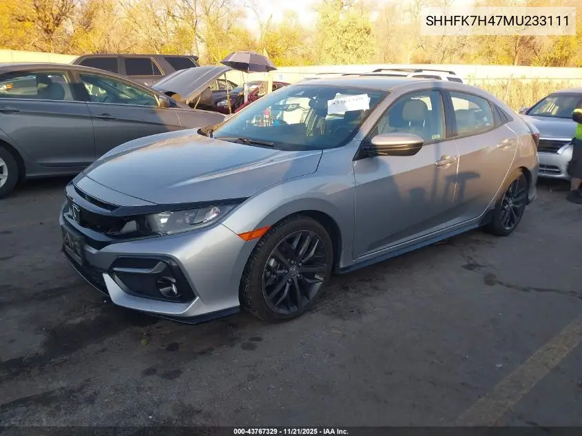 SHHFK7H47MU233111 2021 Honda Civic Sport