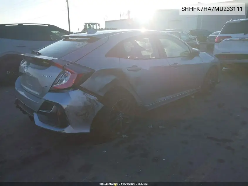 SHHFK7H47MU233111 2021 Honda Civic Sport