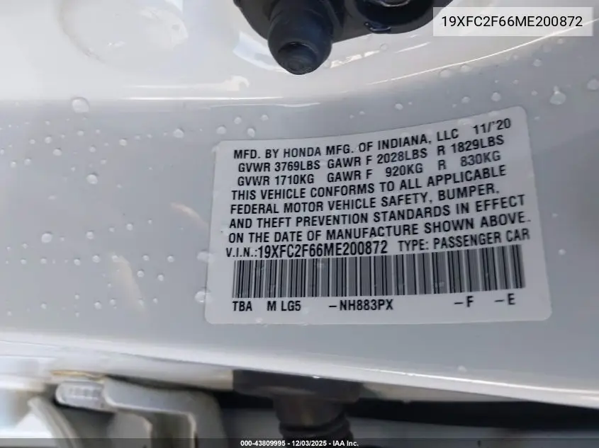 19XFC2F66ME200872 2021 Honda Civic Lx