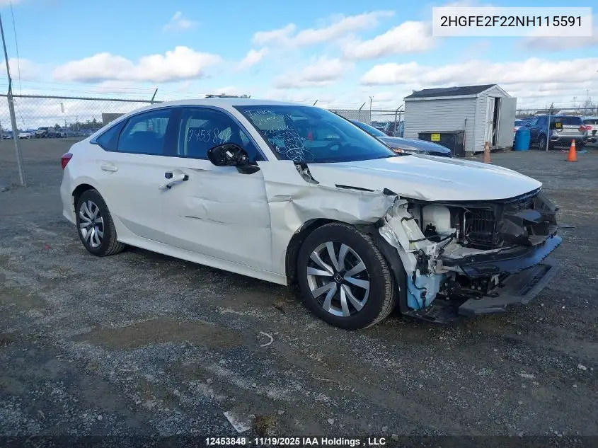 2HGFE2F22NH115591 2022 Honda Civic Lx