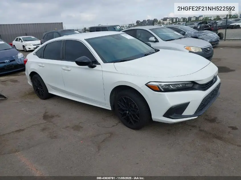 2HGFE2F21NH522592 2022 Honda Civic Lx