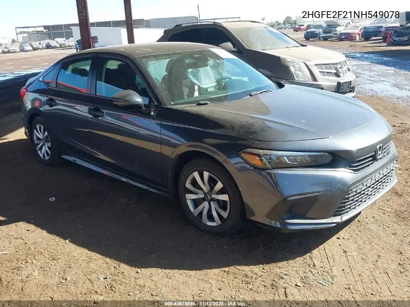 2HGFE2F21NH549078 2022 Honda Civic Lx