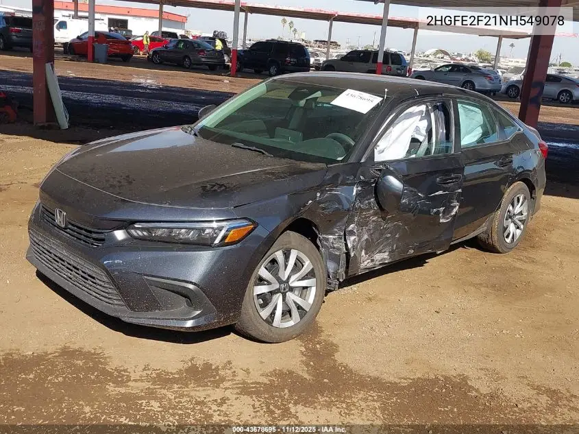 2HGFE2F21NH549078 2022 Honda Civic Lx