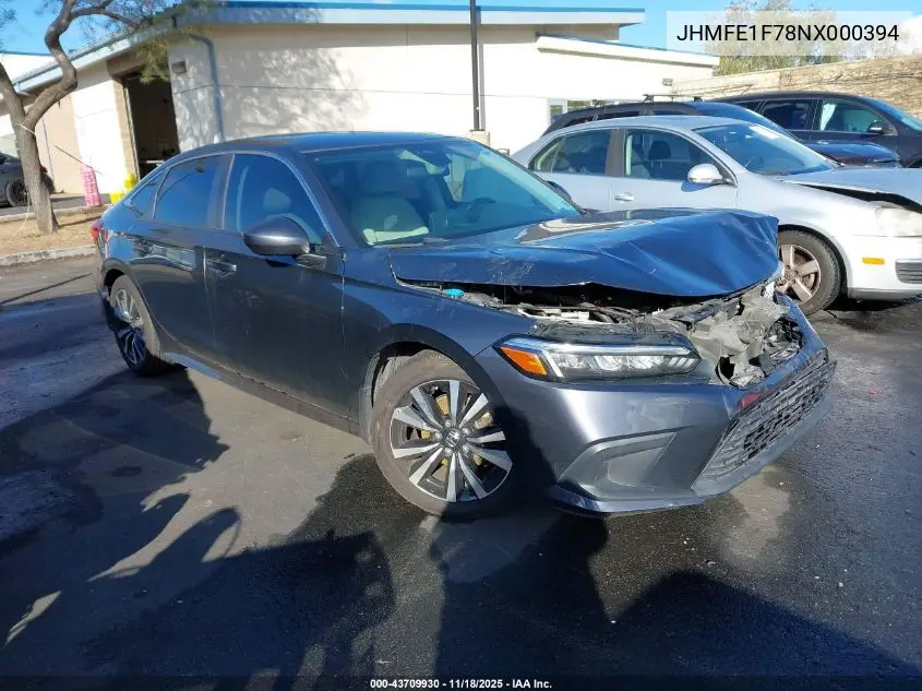 JHMFE1F78NX000394 2022 Honda Civic Ex