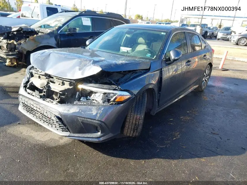 JHMFE1F78NX000394 2022 Honda Civic Ex