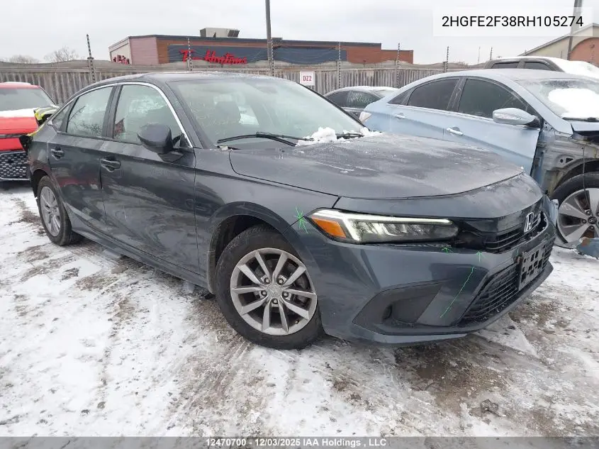 2HGFE2F38RH105274 2024 Honda Civic Ex 4Dr
