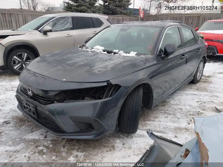 2HGFE2F38RH105274 2024 Honda Civic Ex 4Dr