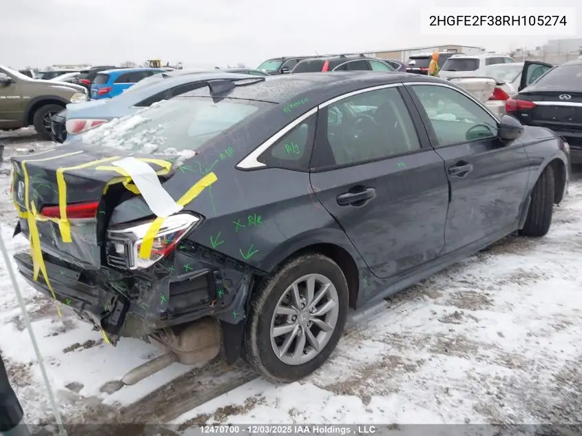 2HGFE2F38RH105274 2024 Honda Civic Ex 4Dr